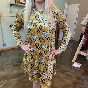 Mustard Velvet Aztec Dress